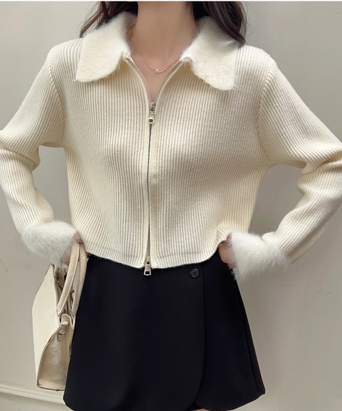 AsRiRe（アスリレイ）の「新色追加/ダブルジップ配色ニット（ニット/セーター・レディース・ピンク/ブラウン/グレー/アイボリー/オートミール/ブラック・M）」の18枚目の写真