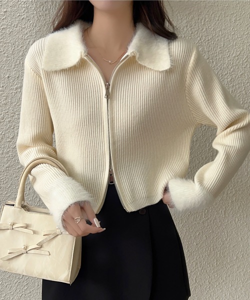 AsRiRe（アスリレイ）の「新色追加/ダブルジップ配色ニット（ニット/セーター・レディース・ピンク/ブラウン/グレー/アイボリー/オートミール/ブラック・M）」の20枚目の写真