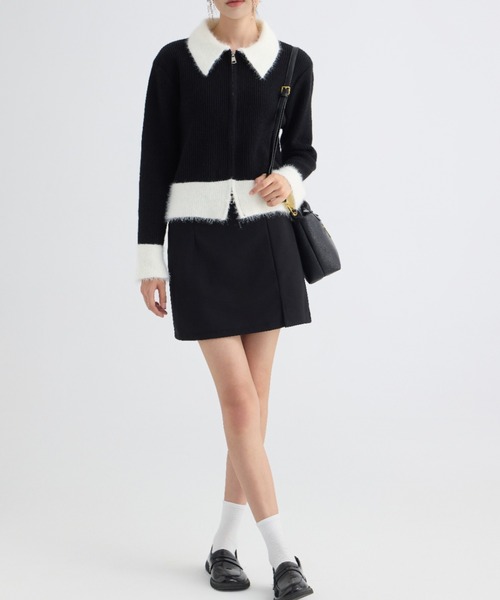 セール】新色追加/ダブルジップ配色ニット（ニット/セーター