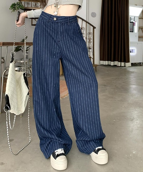 Mela（メラ）の「STRIPE WIDE DENIM（デニムパンツ・レディース・ブルー/ブラック・S/L/M）」の17枚目の写真