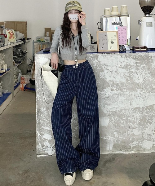 Mela（メラ）の「STRIPE WIDE DENIM（デニムパンツ・レディース・ブルー/ブラック・S/L/M）」の19枚目の写真