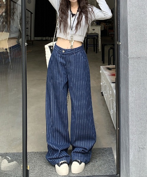 Mela（メラ）の「STRIPE WIDE DENIM（デニムパンツ・レディース・ブルー/ブラック・S/L/M）」の18枚目の写真