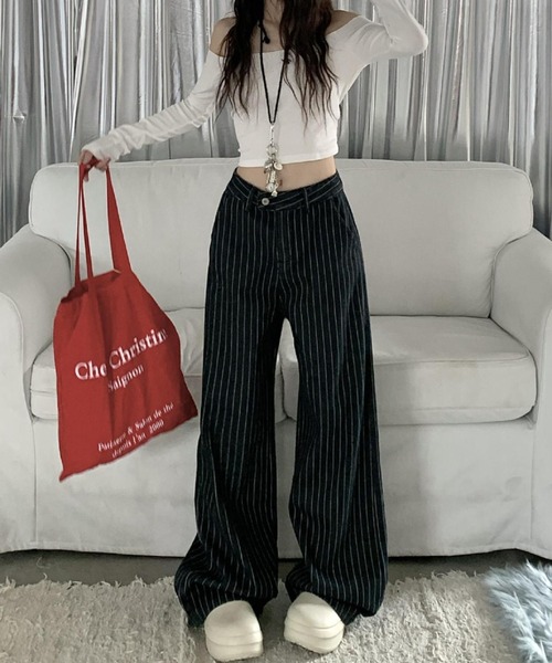Mela（メラ）の「STRIPE WIDE DENIM（デニムパンツ・レディース・ブルー/ブラック・S/L/M）」の20枚目の写真
