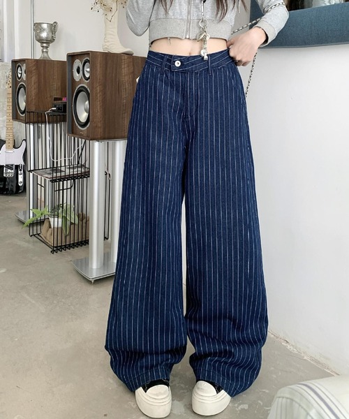 Mela（メラ）の「STRIPE WIDE DENIM（デニムパンツ・レディース・ブルー/ブラック・S/L/M）」の22枚目の写真