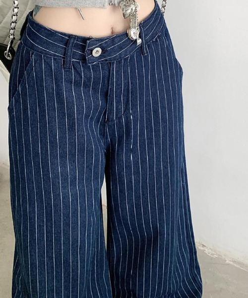 Mela（メラ）の「STRIPE WIDE DENIM（デニムパンツ・レディース・ブルー/ブラック・S/L/M）」の13枚目の写真