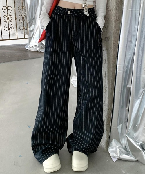 Mela（メラ）の「STRIPE WIDE DENIM（デニムパンツ・レディース・ブルー/ブラック・S/L/M）」の21枚目の写真