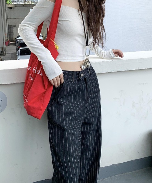 Mela（メラ）の「STRIPE WIDE DENIM（デニムパンツ・レディース・ブルー/ブラック・S/L/M）」の6枚目の写真