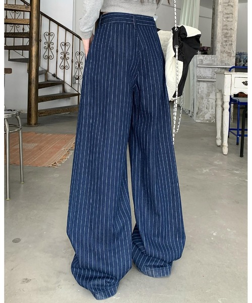 Mela（メラ）の「STRIPE WIDE DENIM（デニムパンツ・レディース・ブルー/ブラック・S/L/M）」の3枚目の写真