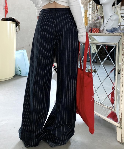 Mela（メラ）の「STRIPE WIDE DENIM（デニムパンツ・レディース・ブルー/ブラック・S/L/M）」の7枚目の写真