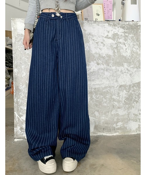 Mela（メラ）の「STRIPE WIDE DENIM（デニムパンツ・レディース・ブルー/ブラック・S/L/M）」の9枚目の写真