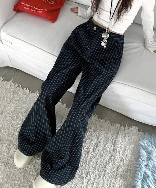 Mela（メラ）の「STRIPE WIDE DENIM（デニムパンツ・レディース・ブルー/ブラック・S/L/M）」の16枚目の写真
