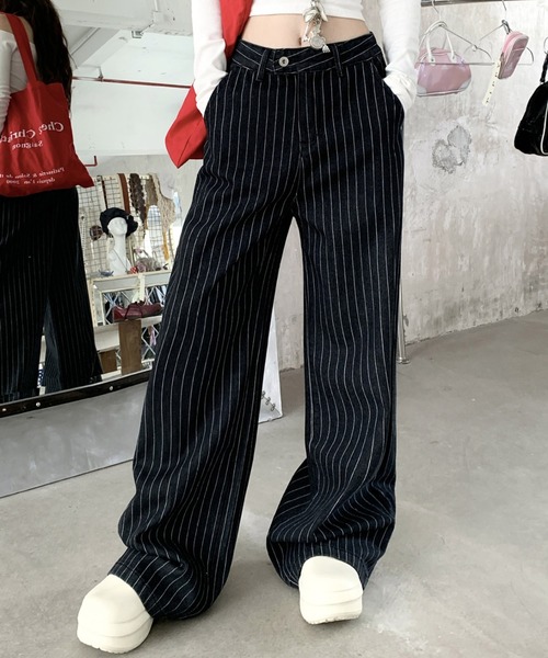 Mela（メラ）の「STRIPE WIDE DENIM（デニムパンツ・レディース・ブルー/ブラック・S/L/M）」の10枚目の写真