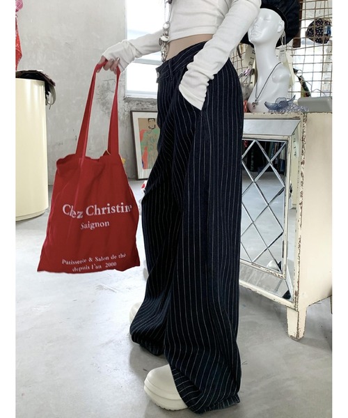 Mela（メラ）の「STRIPE WIDE DENIM（デニムパンツ・レディース・ブルー/ブラック・S/L/M）」の11枚目の写真