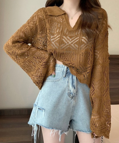 新品 ラッセルノ ジップアップニットフーディー (5/L) Ⓗ セール】【Jasmine】セクシーVネックニットトップス（ニット