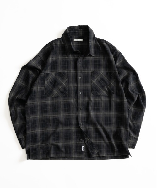 Adoon plain（アドーンプレーン）の「PISS NAME CHECK LONG SHIRT ／ピスネームチェックロングシャツ（シャツ/ブラウス・メンズ・ブラック系/ブラウン系・MEDIUM/LARGE）」の3枚目の写真