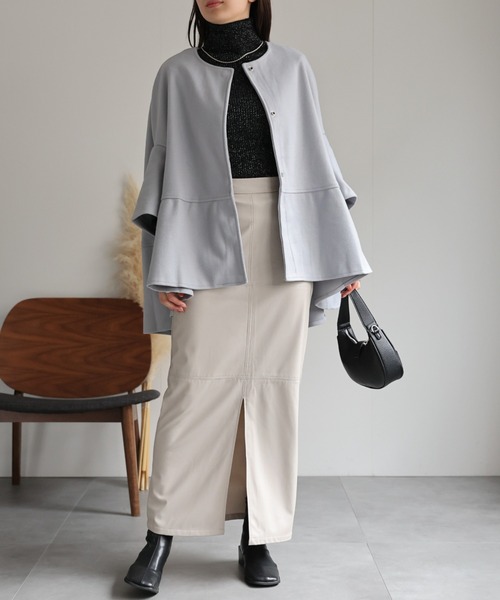 sakishimatokyo（サキシマトーキョー）の「フェイクウール ノーカラーケープコート/ポンチョ/秋冬（ポンチョ・レディース・ブラック/ベージュ/ブラウン/ブルー・FREE）」の6枚目の写真