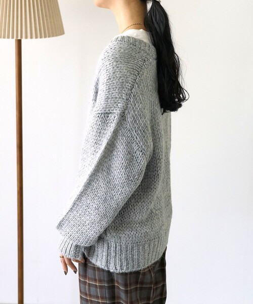 【美品】STRATA ラメミックスローゲージカーディガン　グレー FREAK'S STORE（フリークスストア） ニット セーター ラメ ローゲージ