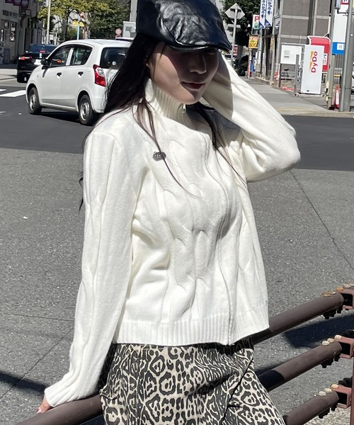 【舞湖】トレンチジャケット+ハイネックリブニットまとめ買い セール】メタルワンポイントハイネックニットジップアップ（ニット