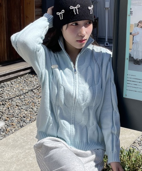 セール】メタルワンポイントハイネックニットジップアップ（ニット