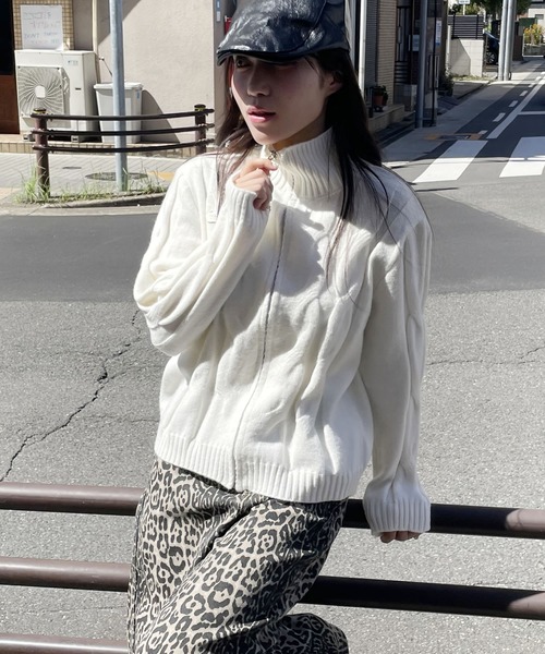 セール】メタルワンポイントハイネックニットジップアップ（ニット