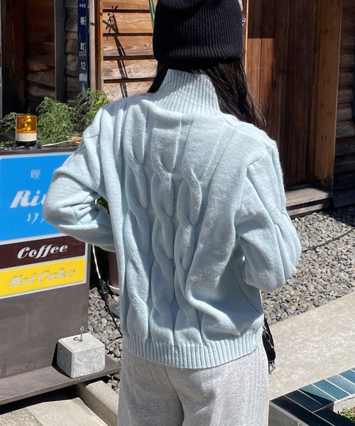 セール】メタルワンポイントハイネックニットジップアップ（ニット