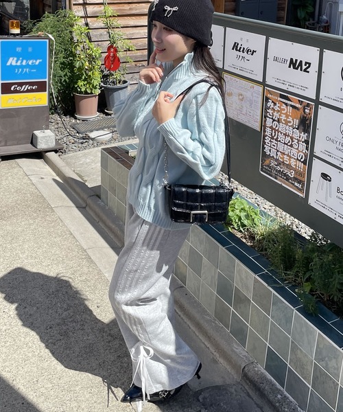 セール】メタルワンポイントハイネックニットジップアップ（ニット