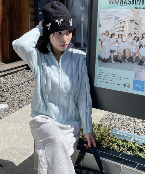 セール】メタルワンポイントハイネックニットジップアップ（ニット