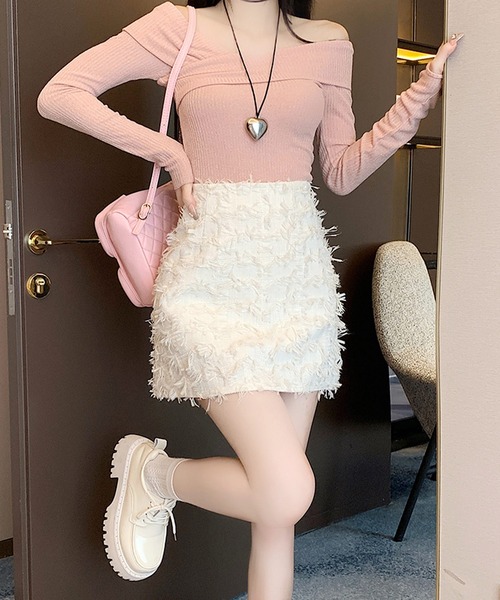 frunco（フランコ）の「フリンジ台形ミニスカート（スカート・レディース・ブラック/ホワイト/ピンク・MEDIUM）」の7枚目の写真