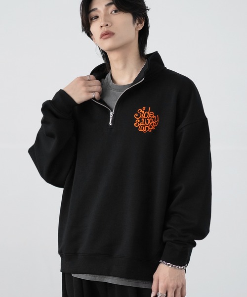 SIDEWAY STANCE(サイドウェイスタンス)の「【SIDEWAY STANCE】刺しゅう スウェット ハーフジップトレーナー(スウェット・メンズ・ブラック/ライトグレー系1/ネイビー系/ネイビー系1/ブラック系1/ライトグレー系/ライトグレー/ブラック系/ネイビー・LARGE/MEDIUM/SMALL/X-LARGE)」の4枚目の写真