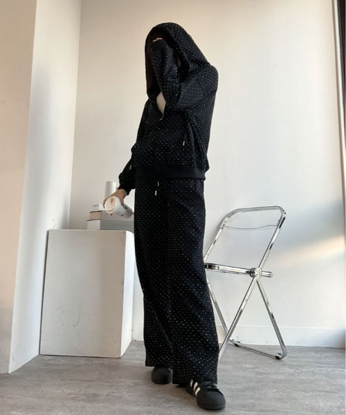 kirakiraShop（キラキラショップ）の「ビジュース ウェット セットアップ（パーカー・レディース・ブラック/杢グレー・M）」の12枚目の写真