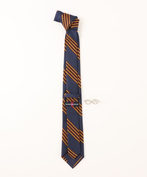 Alexander Julian（アレキサンダージュリアン）の「アレキサンダージュリアン シルク混 ネクタイ＆タイバーセット 眼鏡ストライプ（ネクタイ・メンズ・ネイビー・FREE）」の4枚目の写真