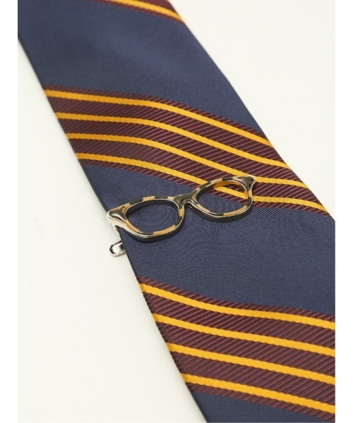 Alexander Julian（アレキサンダージュリアン）の「アレキサンダージュリアン シルク混 ネクタイ＆タイバーセット 眼鏡ストライプ（ネクタイ・メンズ・ネイビー・FREE）」の9枚目の写真