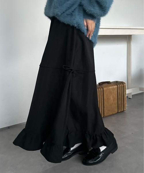 kutir（クティール）の「【2サイズ展開】アソートダブルリボンフリルスカート（スカート・レディース・ネイビー/レッド/ブラック/チャコールグレー/ブラック系その他/ブルー/イエロー/グリーン・MEDIUM/LARGE）」の14枚目の写真