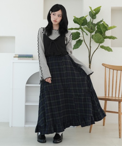 kutir(クティール)の「【2サイズ展開】アソートダブルリボンフリルスカート(スカート・レディース・ネイビー/レッド/ブラック/チャコールグレー/ブラック系その他/ブルー/イエロー/グリーン・MEDIUM/LARGE)」の21枚目の写真