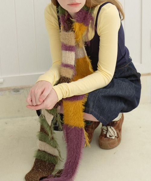 レトロボーダーシャギーMIX細マフラー（マフラー）｜LYEON（リヨン）の