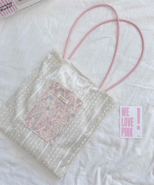 aimoha（アイモハ）の「レース刺繍ポケットトートバッグ（トートバッグ・レディース・ピンク系その他/ベージュ/ピンク系その他2/グリーン・FREE）」の10枚目の写真