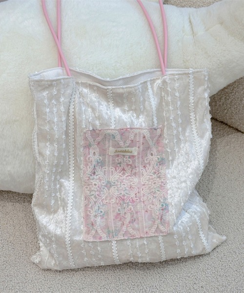 aimoha（アイモハ）の「レース刺繍ポケットトートバッグ（トートバッグ・レディース・ピンク系その他/ベージュ/ピンク系その他2/グリーン・FREE）」の12枚目の写真