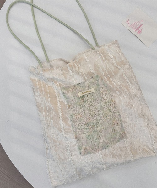 セール】レース刺繍ポケットトートバッグ（トートバッグ