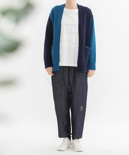 【セール】コットンリネンペグトップゆるスリムデニム（デニムパンツ）｜nop de nod（ノップドゥノッド）