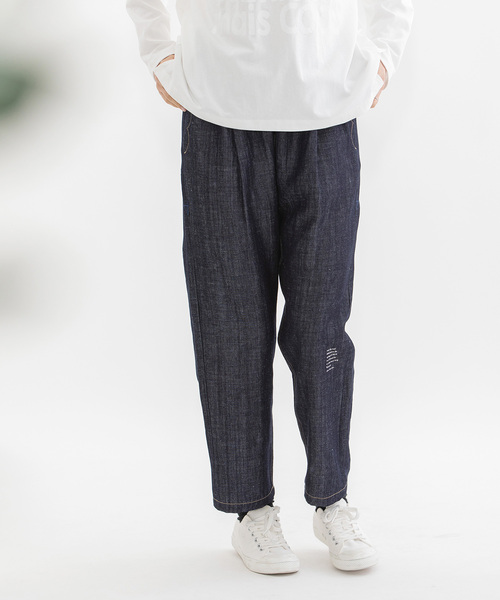 【セール】コットンリネンペグトップゆるスリムデニム（デニムパンツ）｜nop de nod（ノップドゥノッド）