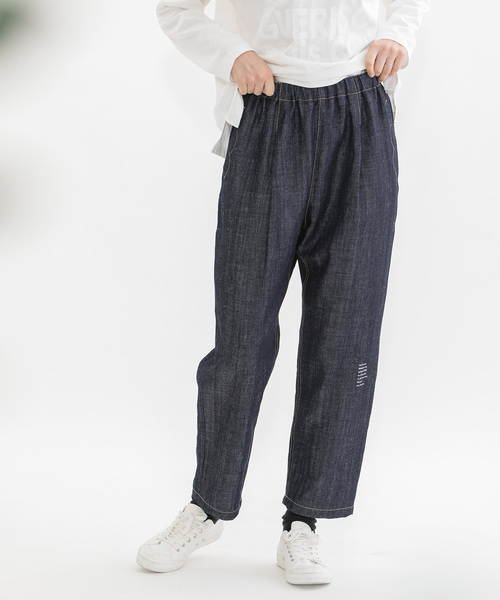 【セール】コットンリネンペグトップゆるスリムデニム（デニムパンツ）｜nop de nod（ノップドゥノッド）
