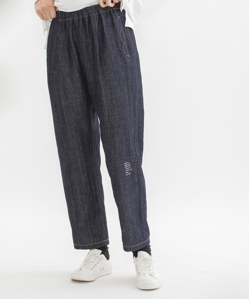 【セール】コットンリネンペグトップゆるスリムデニム（デニムパンツ）｜nop de nod（ノップドゥノッド）