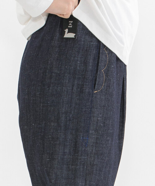 【セール】コットンリネンペグトップゆるスリムデニム（デニムパンツ）｜nop de nod（ノップドゥノッド）