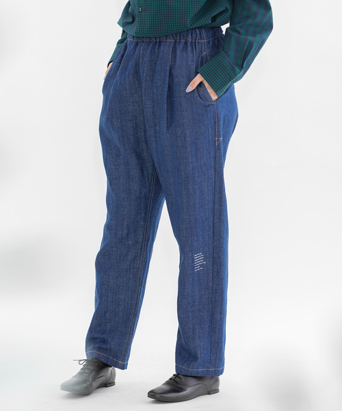 【セール】コットンリネンペグトップゆるスリムデニム（デニムパンツ）｜nop de nod（ノップドゥノッド）