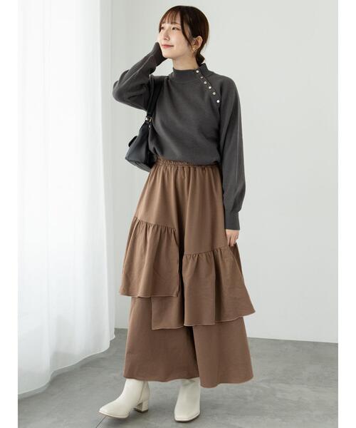 Te chichi TERRASSE(テチチテラス)の「もちもちミラノリブアシンメトリーボタンニット(ニット/セーター・レディース・オフホワイト/オレンジ/ブルー/チャコールグレー・F)」の8枚目の写真