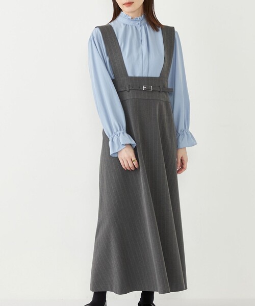 【セール】SHIPS Colors:〈手洗い可能〉ストライプ ジャンパースカート グレー◇（ジャンパースカート）｜SHIPS Colors（シップス カラーズ）