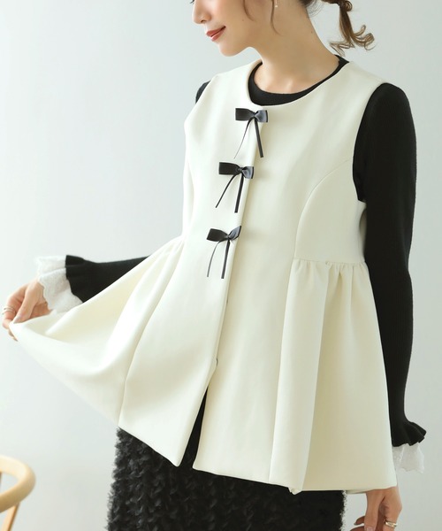 MERAKI（メラキ）の「リボンペプラムジレ（ベスト・レディース・ブラック/ホワイト・FREE）」の9枚目の写真