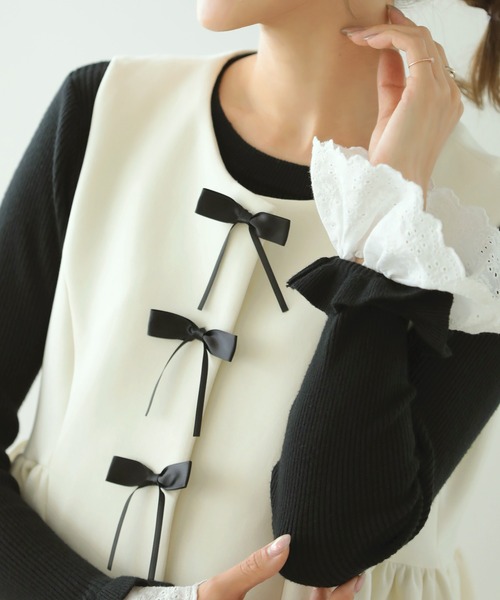 MERAKI（メラキ）の「リボンペプラムジレ（ベスト・レディース・ブラック/ホワイト・FREE）」の11枚目の写真