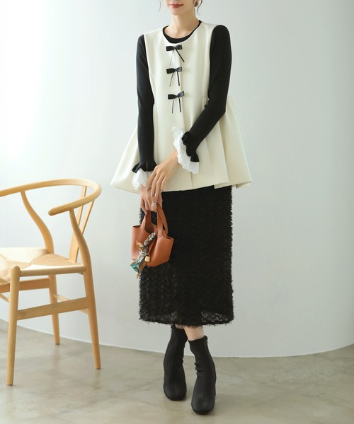 MERAKI（メラキ）の「リボンペプラムジレ（ベスト・レディース・ブラック/ホワイト・FREE）」の12枚目の写真