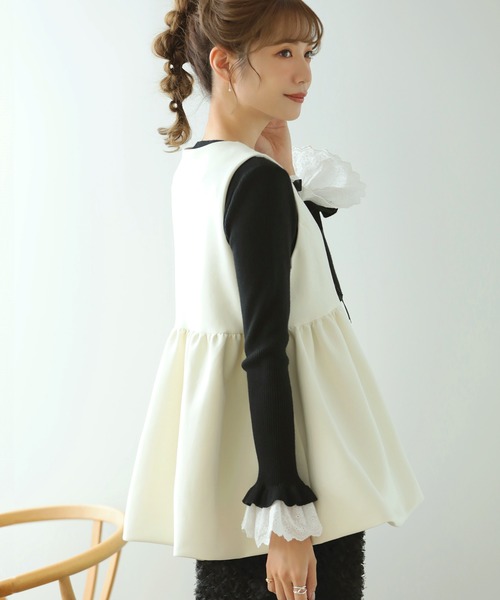 MERAKI（メラキ）の「リボンペプラムジレ（ベスト・レディース・ブラック/ホワイト・FREE）」の14枚目の写真